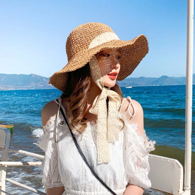 Mũ Cói Nón Cói Mềm Nơ Ren Siêu Dài [loại ren dài sẽ đắt hơn ren ngắn]