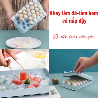 Khay đá tròn 33 viên có nắp , Khuôn làm thạch hoa quả hình bi bỏ cốc hợp vệ sinh