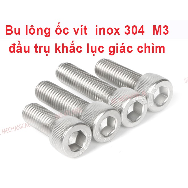 Bu lông ốc vít  inox 304  M4 đầu trụ khắc lục giác chìm