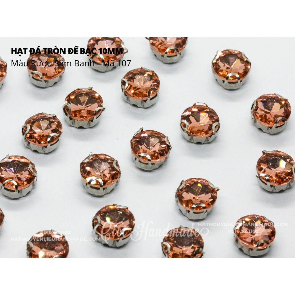 Set 10 hạt đá tròn đế bạc 8mm 10mm Cici Handmade chuyê hạt pha lê hạt cườm hạt trang sức tự làm phụ kiện