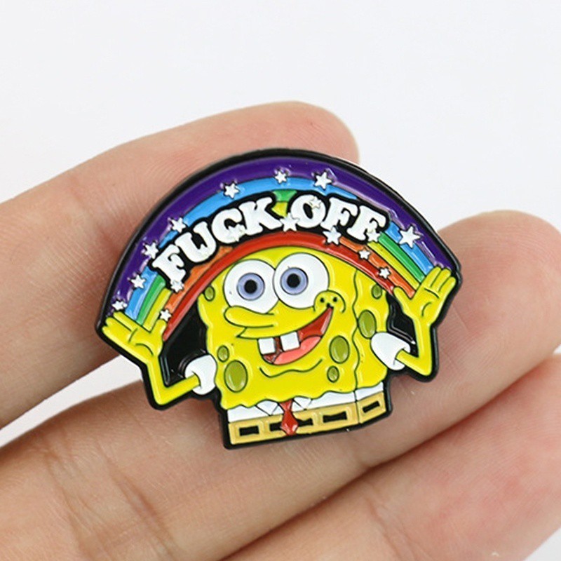 Spongebob Enamel Pin Rainbow Banner Lettering Spongebob Brooch Funny Lapel Pin Badge
