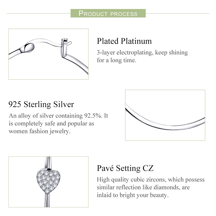 Khuyên tai Bamoer bạc 925 mặt hình trái tim đính đá thời trang tinh tế cho nữ