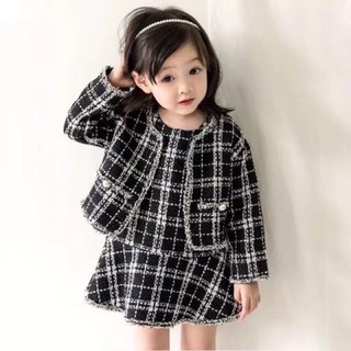 Sét váy dạ kẻ kèm áo cho bé