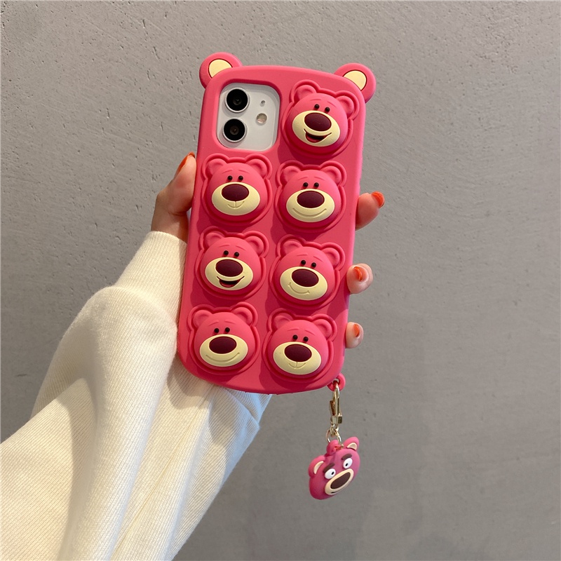 Ốp Điện Thoại Silicon Mềm Chống Sốc In Hình Gấu Dâu Tây Cho iPhone 14 13 12 11 Pro Max XS XR X 8 7 Plus + SE 2020