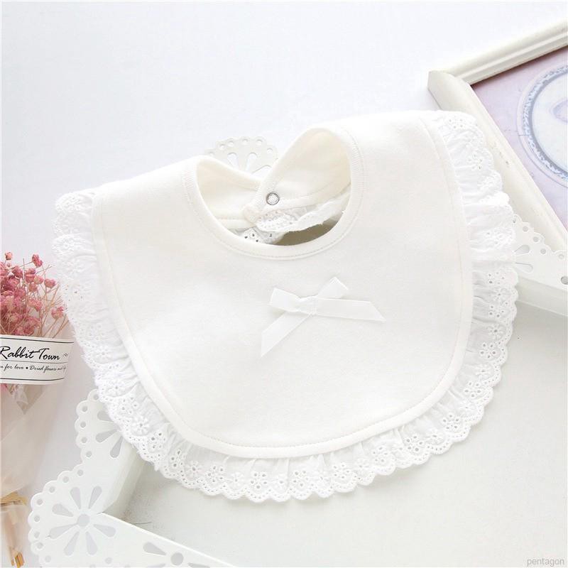 Yếm cotton chống thấm nước đính ren và nơ dễ thương cho bé gái