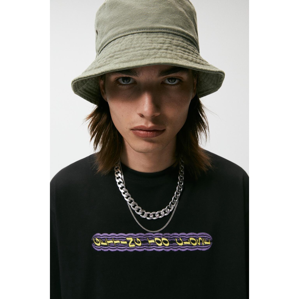 Áo Thun Tay Ngắn Dáng Rộng Chất Liệu Cotton In Chữ Hiệu ZARA Thời Trang Cho Nam 00495302800