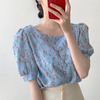 SET SƠ MI HOA XANH PHỐI CHÂN VÁY MIDI