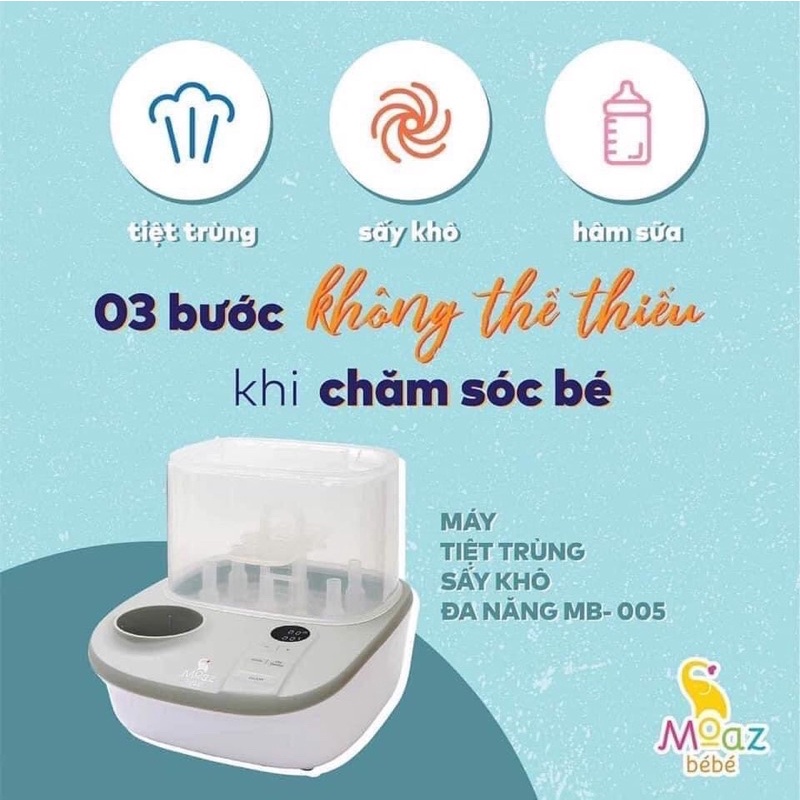 Máy tiệt trùng sấy khô và hâm sữa đa năng 3in1 Moaz bebe Mb005( bảo hành chính hãng)