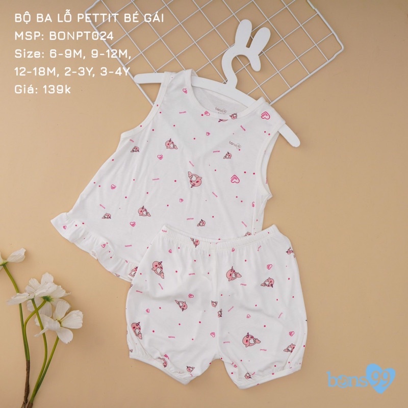 Bons99! Giảm 20% bộ ba lỗ quần đùi quấn bèo cho bé gái!