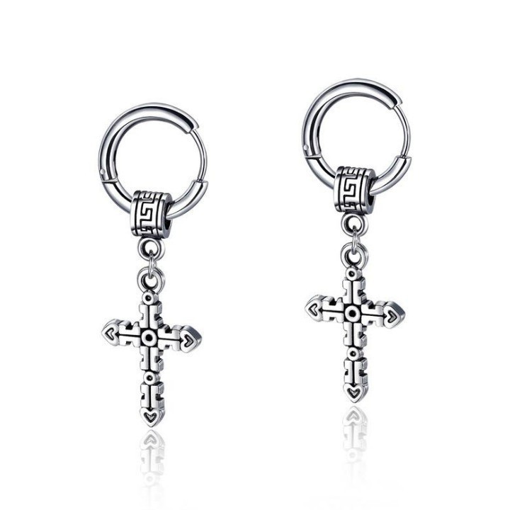 Bông Tai Nam Tòn Ten Thánh Giá Titan Không Đen TT 1705