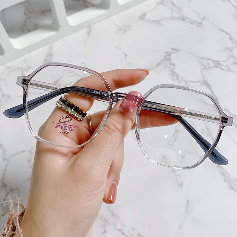 Mắt kính VIENDO gọng đa giác chống ánh sáng xanh/ tia UV phong cách Hàn Quốc màu sắc thời trang cho nam nữ(có thể cắt cận thị ống kính)