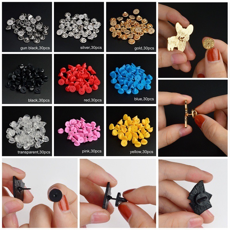 5-30 chiếc / lốc chốt an toàn kim loại cao su mềm vàng / bạc / đen / đầy màu sắc bướm khóa ghim mũ công cụ thực tế để làm trâm