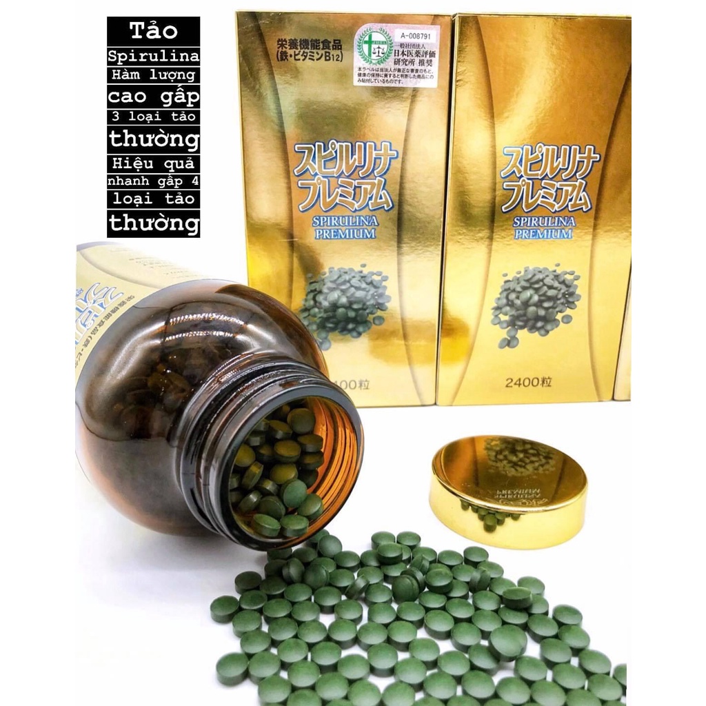 Tảo Xoắn Spirulina Premium Nhật Bản Hộp 2400 Viên dòng cao cấp