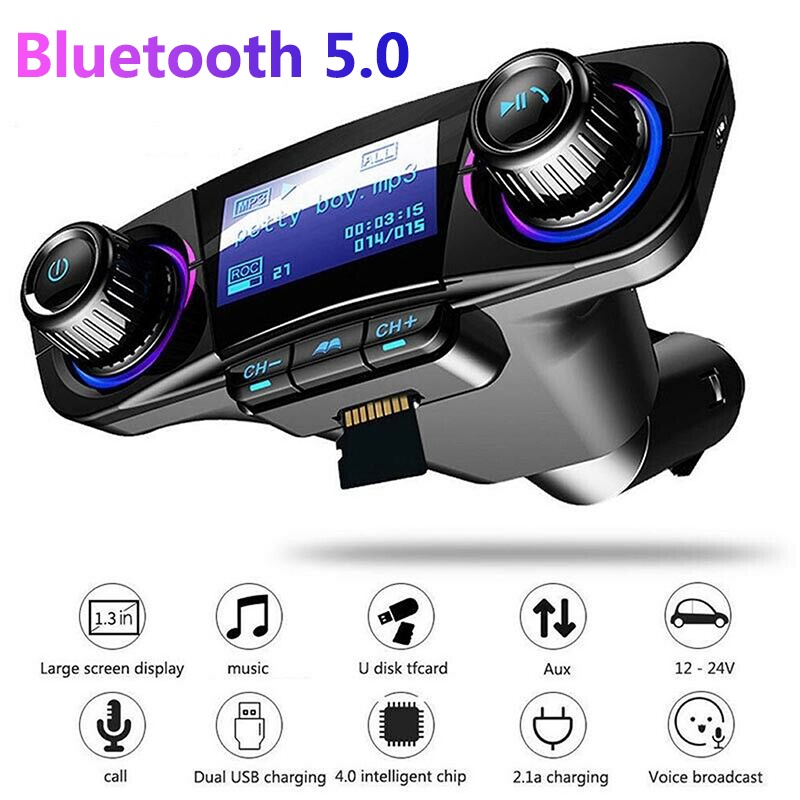 Tẩu Sạc Hai Cổng USB Bluetooth Chơi Nhạc MP3 FM Màn Hình LED Cho Xe Hơi
