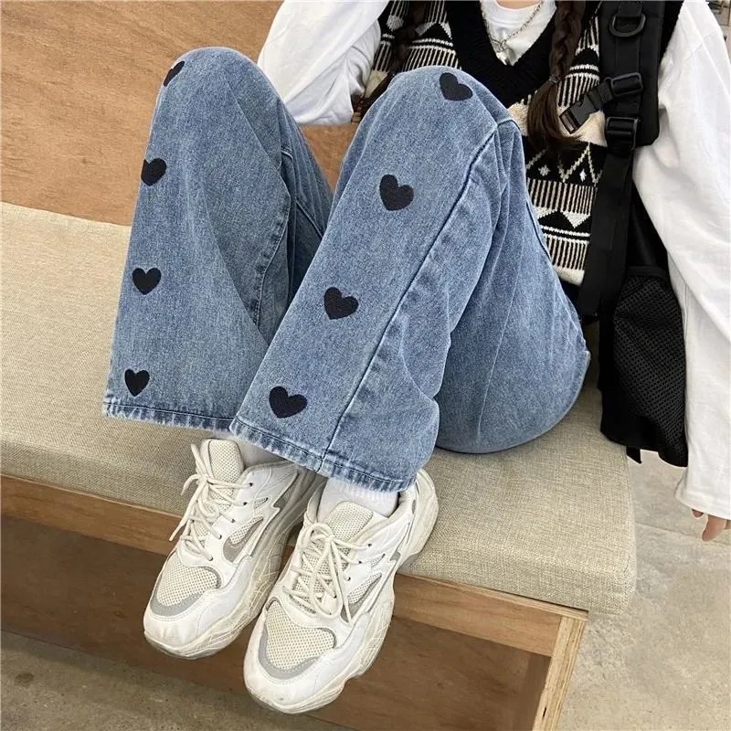 Quần Jean Ống Suông Nữ Màu Xanh Cạp Cao Phom Suông Loại 1 Phong Cách Ulzzang Hàn Quốc Chất Co Dãn Nhẹ
