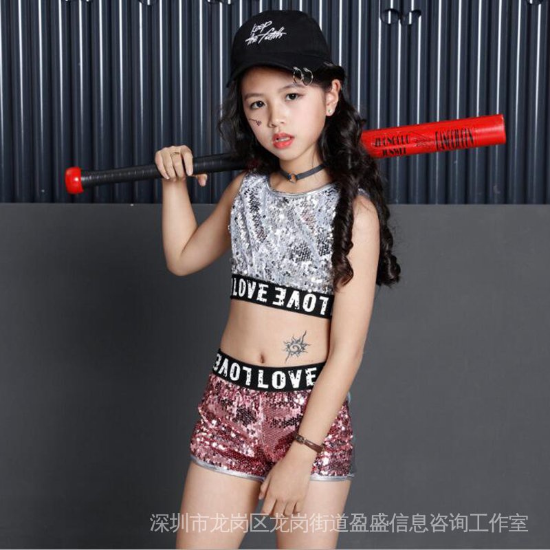 Mới Áo Thun Đính Kim Sa Lấp Lánh Phong Cách hip hop Cho Bé Gái