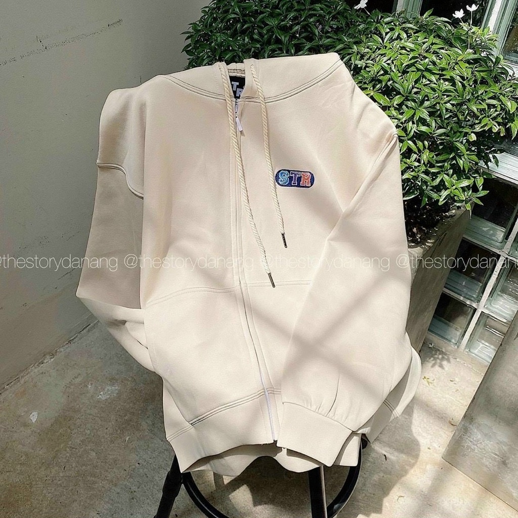Áo Chống Nắng - Áo Khoác Nỉ Hoodie Dây Kéo Có Nón 2 Lớp STR Chất Dày Dặn Form Rộng Unisex Nam Nữ