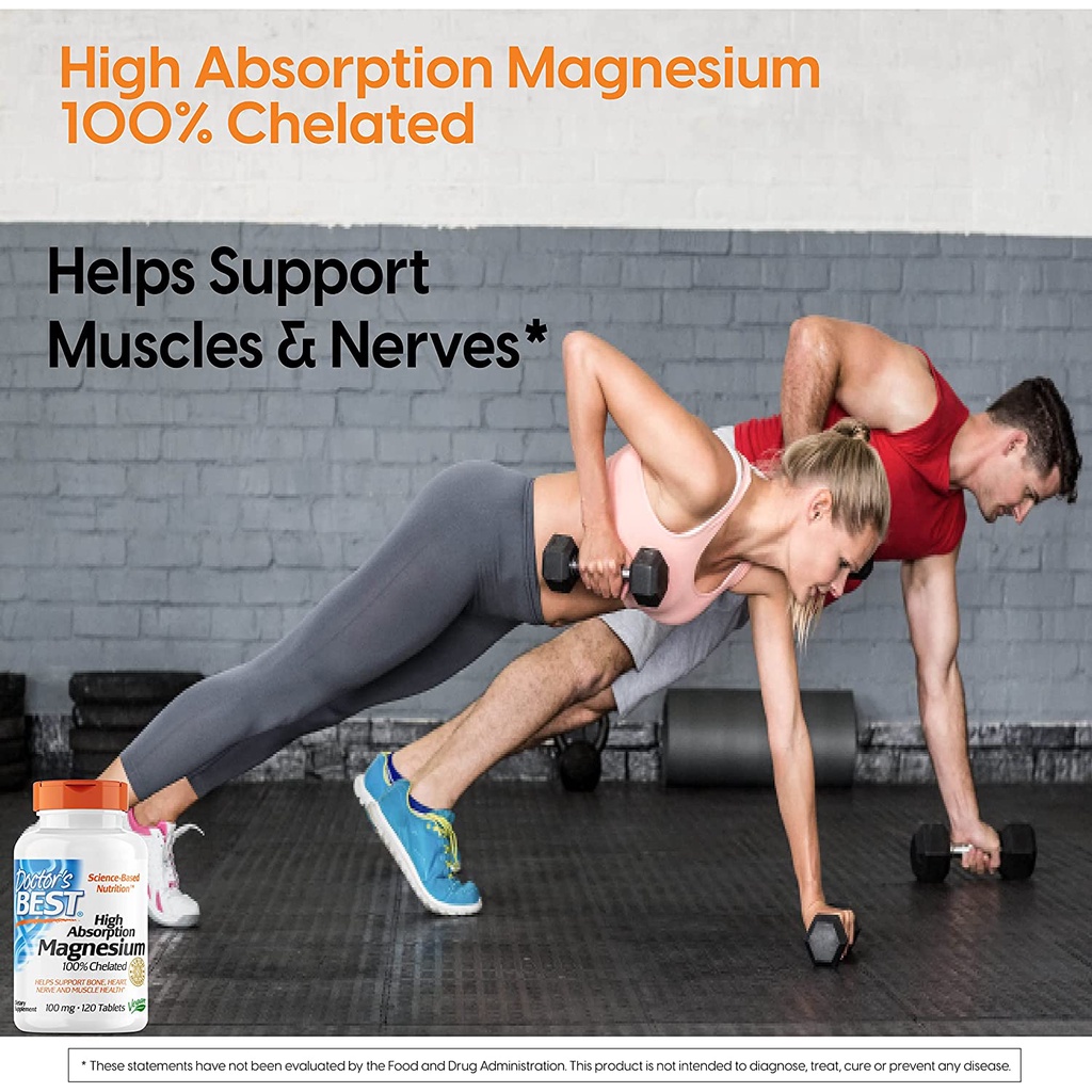 Doctor's Best High Absorption Magnesium Chelated 200mg - Viên Uống Bổ Sung Magie 120 viên