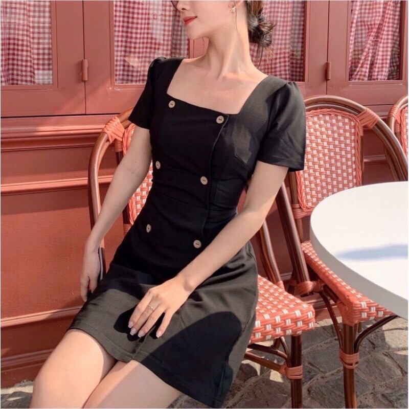 Đầm cổ vuông Faydi Dress BlaPink váy ngắn tay chuẩn form dễ thương màu trắng đen T209