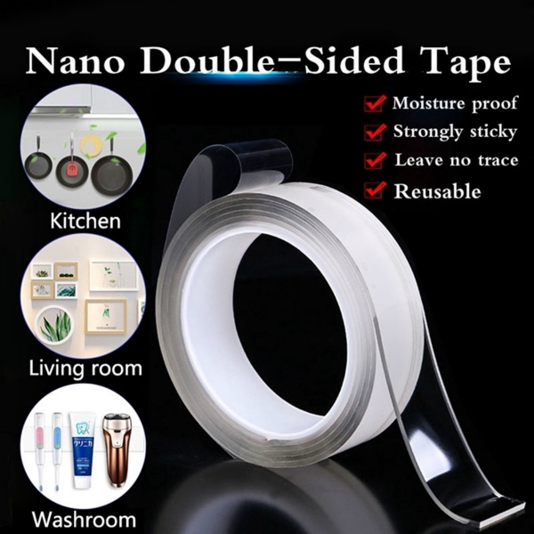 Băng keo nano 2 mặt siêu dính trong suốt dày 2mm, chất liệu acrylic dán mọi vật dụng