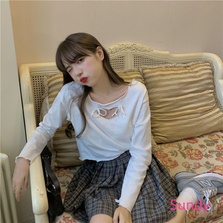 Plus Áo Thun Tay Dài Đính Nơ Kiểu Hàn Quốc Thời Trang Mùa Thu Cho Nữ