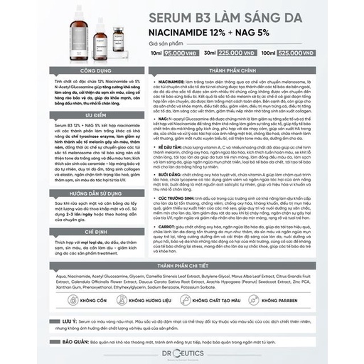 Serum Niacinamide DrCeutics sáng da, mờ thâm, kiềm dầu B3 12% + NAG 5%