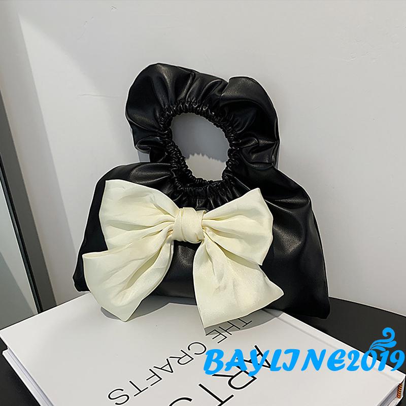 Bay-túi Xách Tote Cao Su Dây Thun Cao Su Co Giãn Có Thắt Nơ Trang Trí Nơ Màu Trắng/Đen Cho Nữ