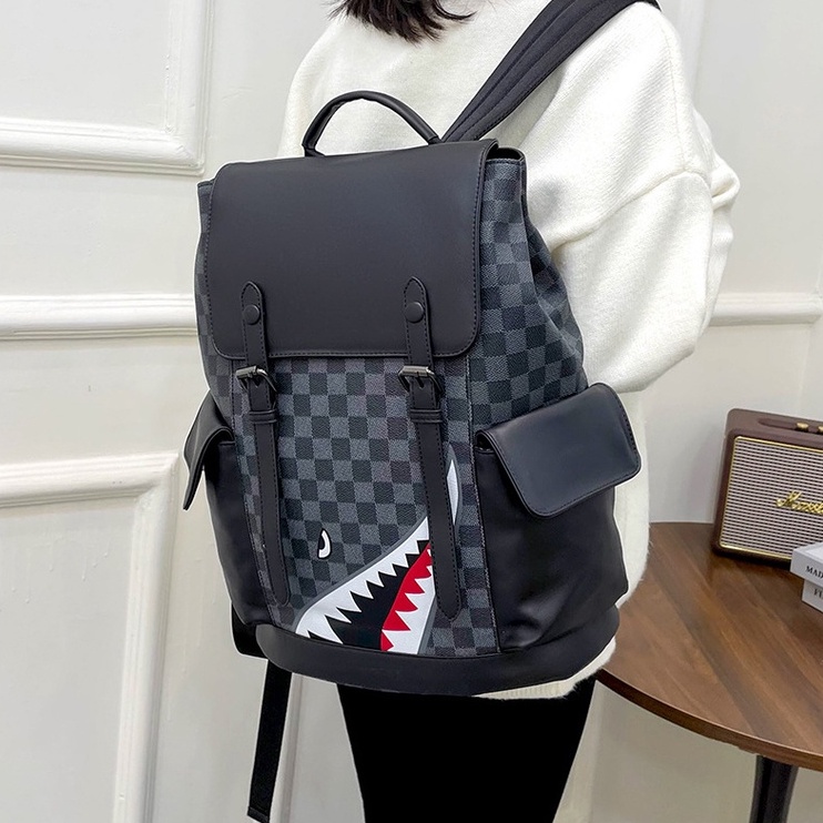 Balo Caro Black phong cách Bape cá mập, Bape Backpack, Chất liệu da chống nước DuSo.LuxuryStreetWear