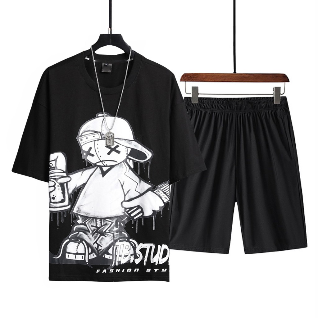 Combo Bộ Quần Áo Hè Thun Nam Áo Tay Ngắn Cổ Tròn Graffiti Phối Quần Short Đùi Zenkocs3 MEN TOP 200 + SHORTS 050
