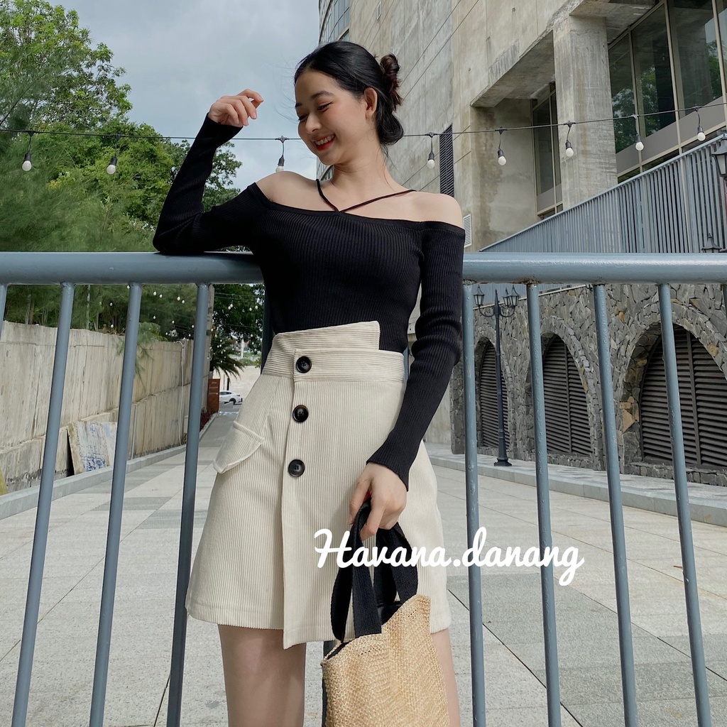 Chân váy chữ a, chân váy ngắn, chân váy cạp lệch chất nhung tăm xịn AE56