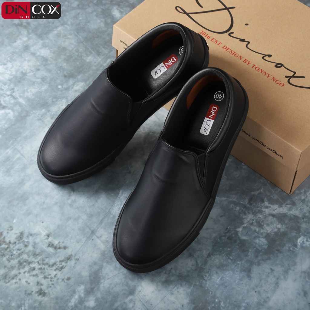 Giày Lười Sneaker Da Unisex DINCOX C38 Đơn Giản Thanh Lịch Full Black