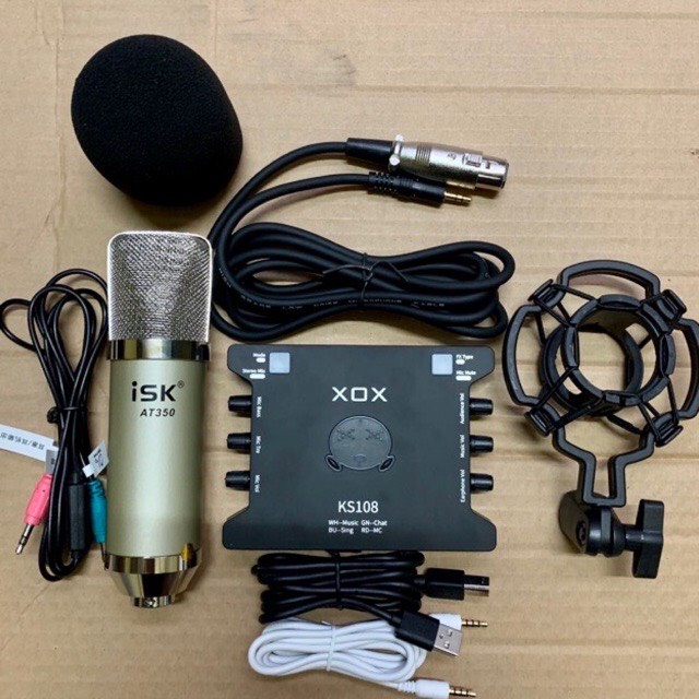 COMBO BỘ MICRO THU ÂM LIVESTREAM ISK AT350-SOUND CARD XOX KS108 kèm phụ kiện bảo hành 6 tháng