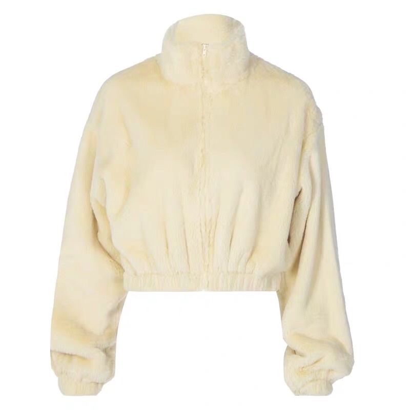 order áo khoác lông croptop tay phồng mùa đông bo chun