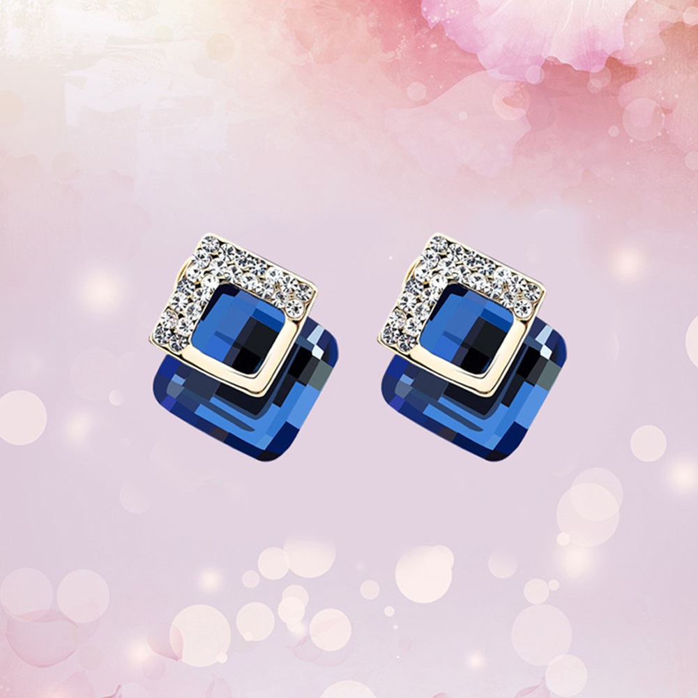 Đôi bông tai hợp kim hình thoi đính đá thời trang cho nữ