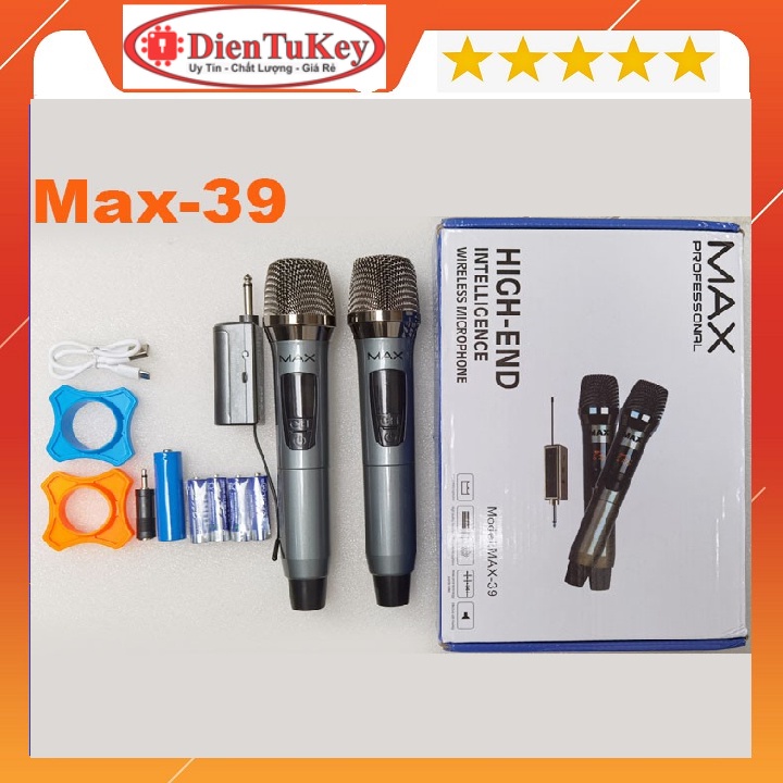 Combo 2 Micro đa năng không dây MAX 39 hát karaoke gia đình cực hay trang bị màn hình LCD hiển thị tần số