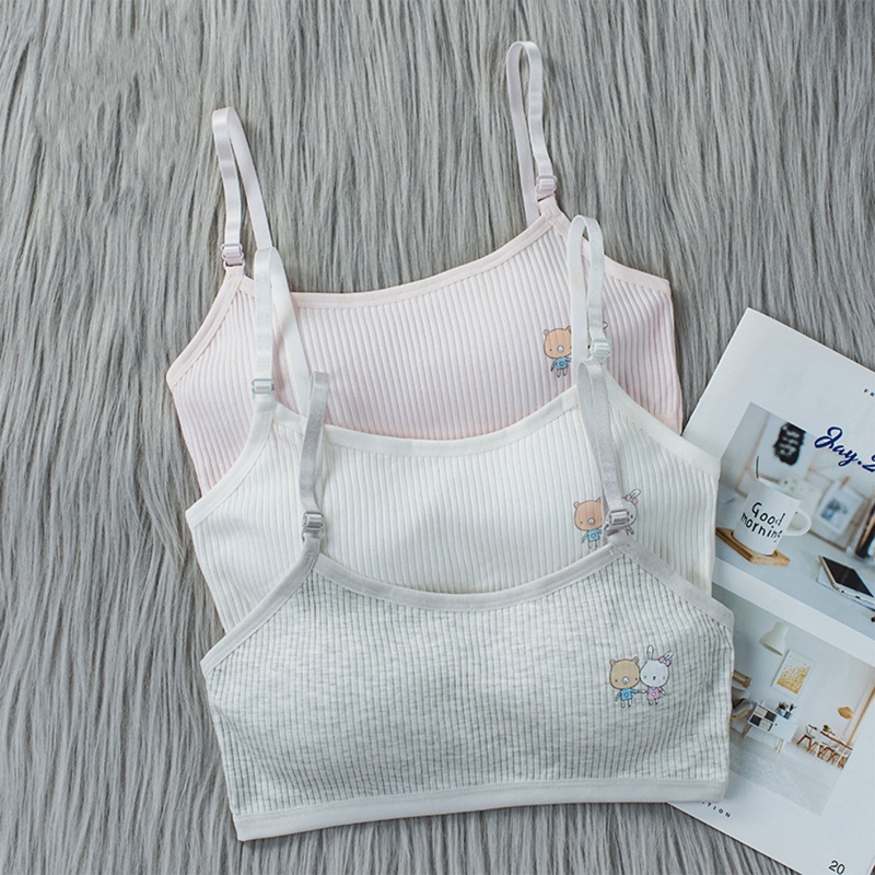 Haha Áo Ngực Cotton Không Đường May Mềm Mại Thoải Mái Màu Trơn Với Họa Tiết Hoạt Hình Dành Cho Tuổi Teen / Bé Gái