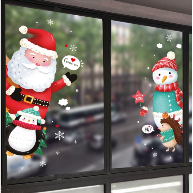 Decal trang trí Noel - noel cùng 3 người bạn thú dễ thương