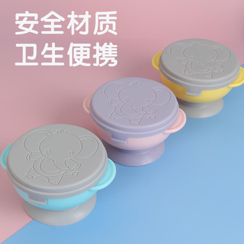 Bát Ăn Dặm inox Chống đổ Đế hút chân không,Hàng cao cấp inox 304 có nắp đậy cho bé