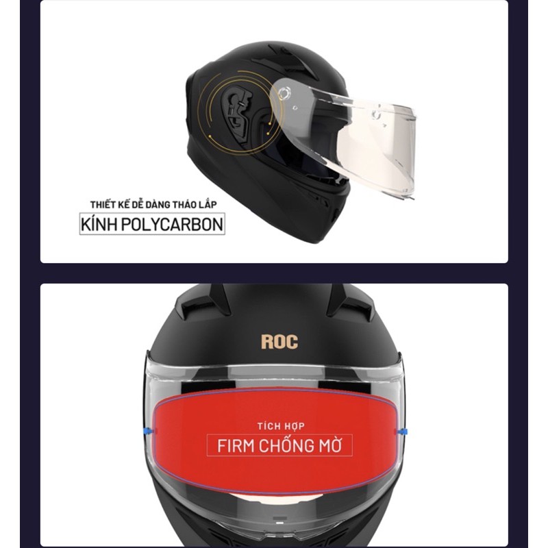 [TẶNG PINLOCK - ĐỦ MÀU - ĐỦ SIZE] Mũ bảo hiểm Fullface ROC 01 R01 R1 chính hãng bảo hành 24 tháng giá rẻ