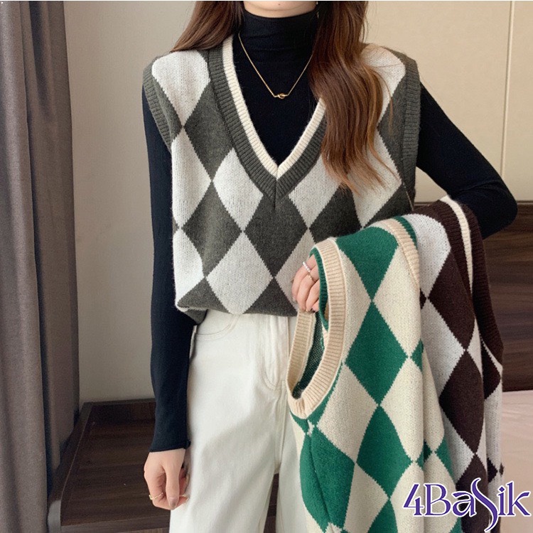 Áo gile len nữ 4Basik họa tiết quả trám dày dặn - GL11