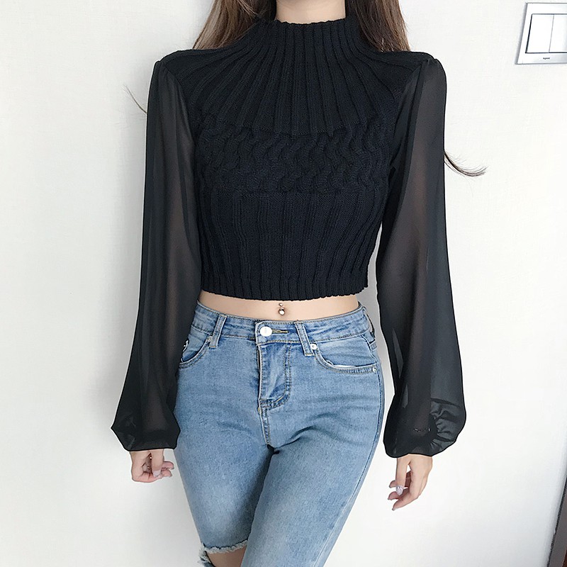 Áo Len Ôm Sweater Tay Bồng Màu Đen SIêu Xinh SAVVY SHOP