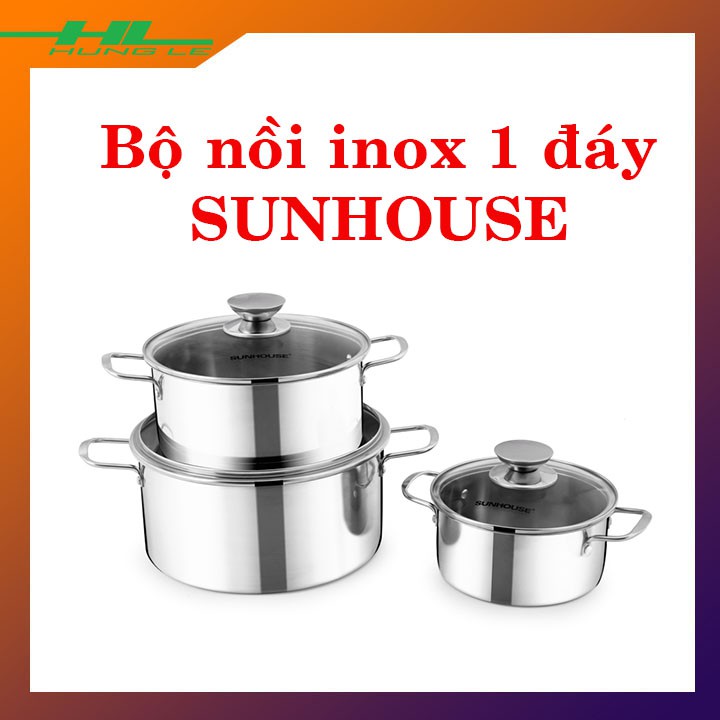 Bộ nồi inox 1 đáy Sunhouse SH116 đường kính 16, 18, 24cm