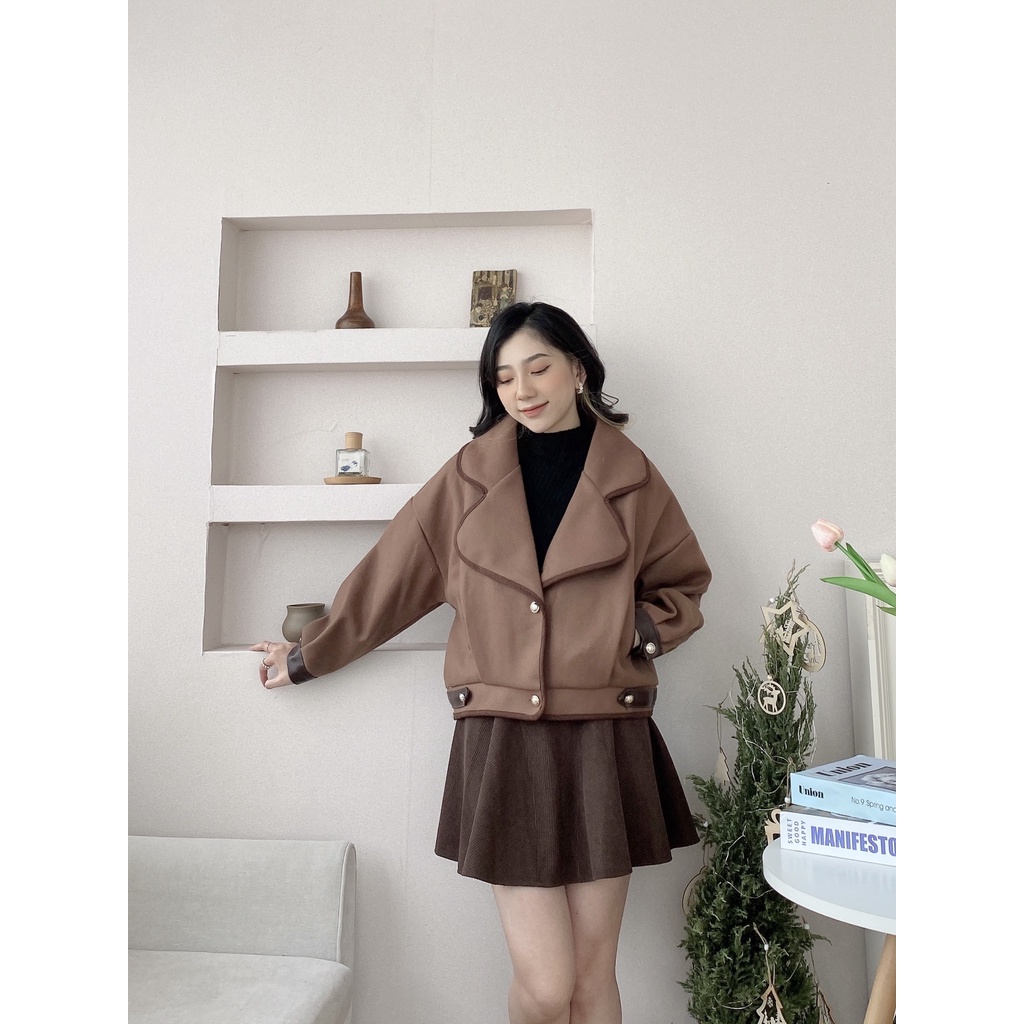 ÁO DA LỘN BOMBER NÂU