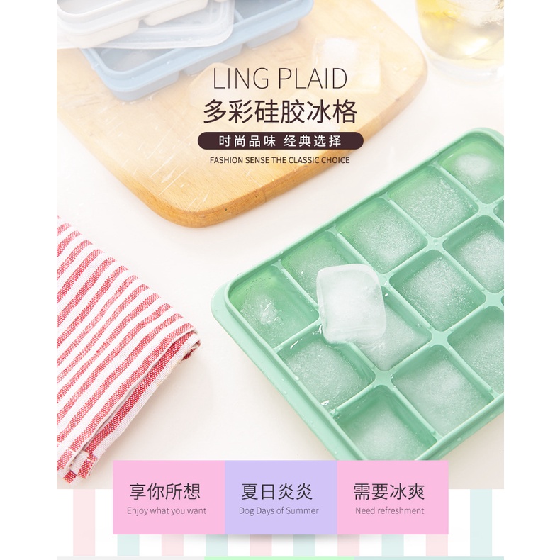 Khay TAILI bằng silicon làm đá 15 ngăn có nắp đậy tiện dụng