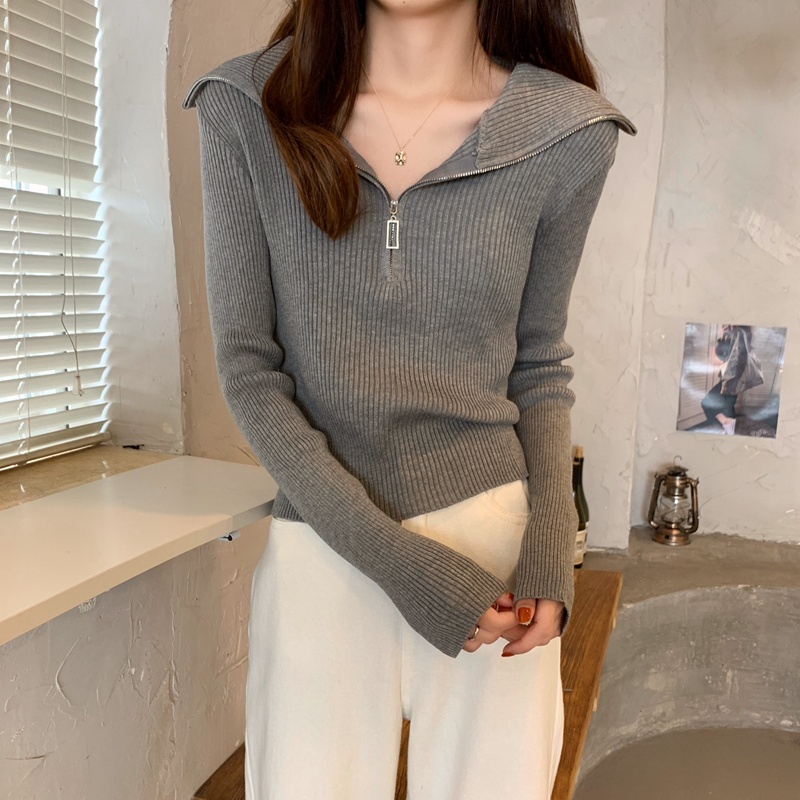 Áo sweater tay dài màu trơn thiết kế mới thời trang