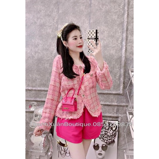 Áo dạ tweed hồng tiểu thư điệu diện thu đông chuẩn đẹp | BigBuy360 - bigbuy360.vn