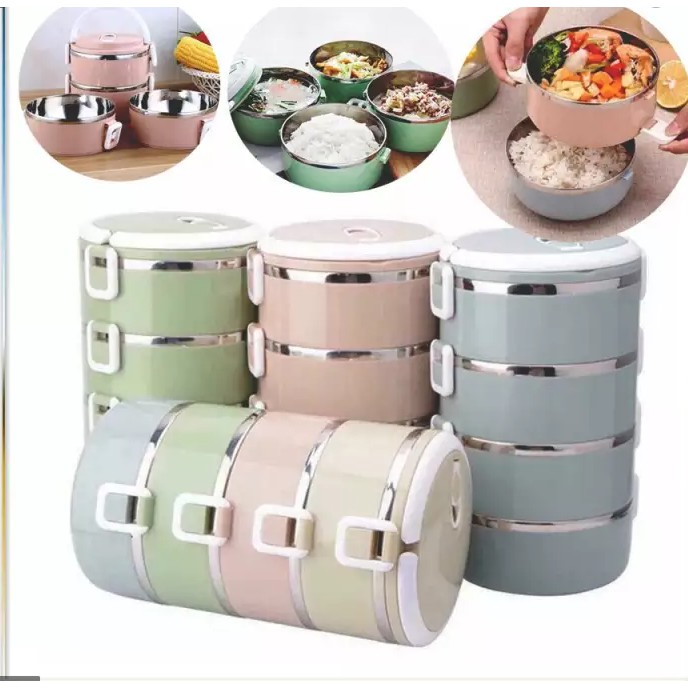 Hộp đựng cơm giữ nhiệt 4 ngăn inox lúa mạch-Cà mên-Camen giu nhiet 3 ngan, Cap long, Hộp đựng cơm bằng Inox