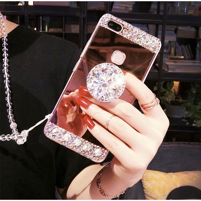 Ốp điện thoại mặt gương đính đá sang trọng cho Samsung S7 edge S8 S9 S10 / Plus Note 8 9