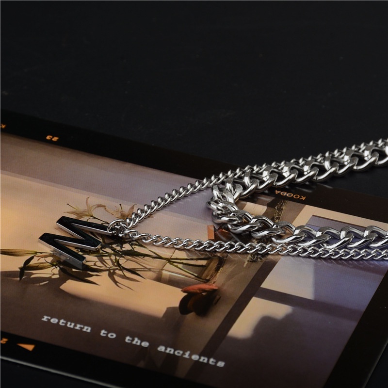 Vòng cổ Hai Lớp Bằng Thép Titan Không Phai Màu In Chữ Đơn Giản Cá Tính