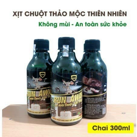 SET 2 CHAI Xịt Đuổi Chuột, muỗi, DÁN, CÔN TRÙNG Thảo Mộc Run Away không mùi, an toàn dung tích 300ml